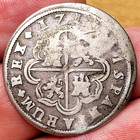 1716 - 1718 Spanish Silver Cross 2 Reales Madrid Pistareen Coin 