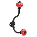 5 Liberty Hardware Ceramic Finial Coat Hat Double Hook Red   Black Cfchhk-rbl-c