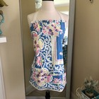Vintage Handmade Kitchen Apron Full Bib Blue Floral Pink Cherries 2 Pocket Ties