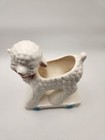 Vintage Ceramic Lamb Planter On Wheels Baby Nursery Decor Chipped Ear