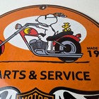 Vintage Harley Davidson Motorcycles Porcelain Sign - Snoopy Dealer Biker