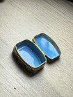 Vintage Brass And Enamel Cloisonn   Miniature Blue Floral Pill Box Trinkets