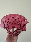 Antique 1890   s Century Cranberry Glass Lamp Shade Ruffled - 3    Fitter Base