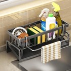 Black Aluminum Kitchen Sink Sponge Organizer Rack With Towel Holder Rust Free