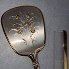 Vintage Vantity Set  Gold Beveled Mirror  Brush  Comb Ornate Gold Rose Filigree