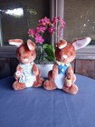 Vintage 70s Pink And Blue Bunnies Dakin Plush Stuffed Animal Set