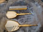 Vintage 3 Piece Vanity Dresser Set Gold Floral Mirror  Brush  Comb  Gold Floral