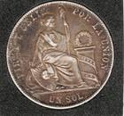 1871 Y j - Peru Un Sol Silver Crown 