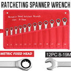 12pc 8-19mm Metric Fixed Head Ratcheting Wrench Combination Spanner Tool Set