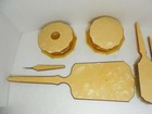 Art Deco Celluloid Ladies Two Tone Vanity   Dresser Set Mirror Brush Utensils