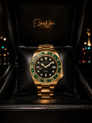 Custom   lan Noir Tempesta Automatic Gmt Watch 41mm Steel Gold black green Nh35