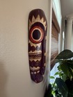Vtg Wooden Mask Hand Carved Primitive Indonesian Solid Wood Hand Painted 18   x 6   