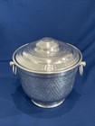 Vintage Mcm Hammered Aluminum Insulated Ice Bucket W lid Ring Handles Bar Decor