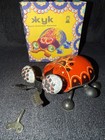 Vintage Tin Litho Wind Up Beetle Bug Crawling W box Works Russian Includes Key