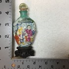 Vtg Chinese Raised Relief Molded Famille Snuff Bottle On Stand W stopper