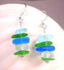 Seafoam Blues  Greens Handcrafted Sea Glass Pebble Earrings 1-1 8 In L  Unique