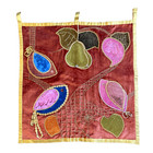 Vtg Velvet Applique Textile Wall Hanging Folk Art Birds 60s Beaded Embroidery
