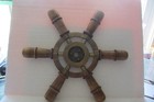 Antique 13 Inch Bronze Center Ship s Wheel W 6 Turned Handles
