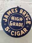 Vintage Advertising James Bryce 5 Cent Cigar Fan Pull Sign 2 Sided Store