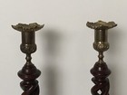 Antique Rare Pr Of English Mahogany 19 5    Barley Open Twist Candlesticks C1890