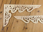 2 Wood Carved Corner Onlay Applique Crown Moulding Molding Pair Shelf Wall Trim