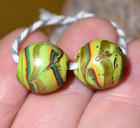 Antique Venetian Lime Green Feather Beads Gold Combed Aventurine  African Trade