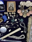 Vintage Antique Victorian Mixed Lot Jewelry 36pc Pocket Watch Brooch Cameo Coin