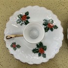 Vintage Lefton China Finger Candlesticks Pair  7945 Holly And Berry Clusters