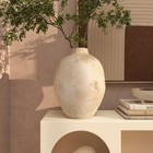 Beige Antique Round 14 In  Wide Ceramic Decorative Vase With Shades Of Pink