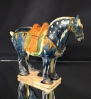 Large 14    Chinese Tang Style Sancai Blue Glazed Ceramic War Horse Statue