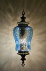 Blue Vintage Cobalt Falkenstein Glass Hanging Light Swag Lamp Antique Pull-chain