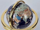 14  Tall Revolving Hand Laid Gemstone Globe With Gold Stand   Compass
