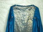 Tunic Shirt Top India Pakistan Peacock Blue And Gold Vintage 32 Inches Long