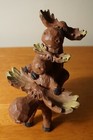 Moose Family Riding Piggy Back Figurine Rustic Lodge Primitive Cabin Home Decor 