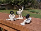 3 Small Michelin Man Cast Iron Figurines Tire Advertising Bibendum Giveaways