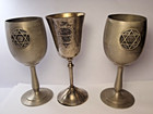3 Star Of David Kiddush Cups 2 Pewter 1 Silver Plate - Free Shipping  