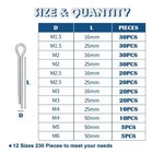 Cotter Pins Assortment Kit 304 Stainless Steel Split Pin Fastene 230pcs 12 Size