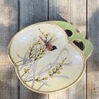 Vintage 1980s Metal Brass Enameled Dish Plate Ashtray Trinket Holder With Bird