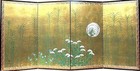 Japanese Folding Screen Byobu Gold Leaf Full Moon Autumn Grass Wall Hanging