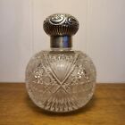 Antique English Victorian Cut Glass Perfume Bottle  Sterling Silver Lid 
