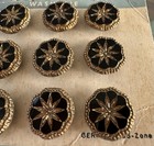 12 Vintage Germany Us Zone Black Glass Starburst Buttons Gold Metal Overlay