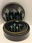 Mcm 60s Otagiri Japan Blue Iris Black Lacquer Coaster Set Of 6 With Holder