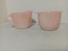 Vintage Fire King Oven Ware Pink Swirl Sugar Bowl   Creamer Set No Lid