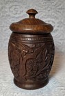Vintage Intricately Hand-carved Wooden Indian Spice Jar 5-1 4  Tall