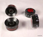 4 X Speed Knobs Hatbox Guitar Knobs - Amber Black With Red Skull Mark