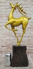 Golden Stag Bronze Sculpture Statue Signed Limited Edition Handmade Wealth Decor