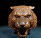 Rare Chinese Old Boxwood Wood Hand Carving Carved Tiger Head Statues Figure