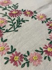 Vintage Hand Embroidered Tablecloth Pink Daisies 61x47 Cottage Granny Core