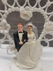 Rare Vintage 1959 Coast Novelty Wedding Cake Topper Bride Groom Heart  Pearls