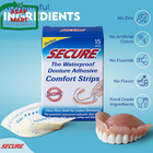 Secure Comfort Strips Waterproof Denture Adhesive Zinc Free - 3 Boxes  45 Strp 